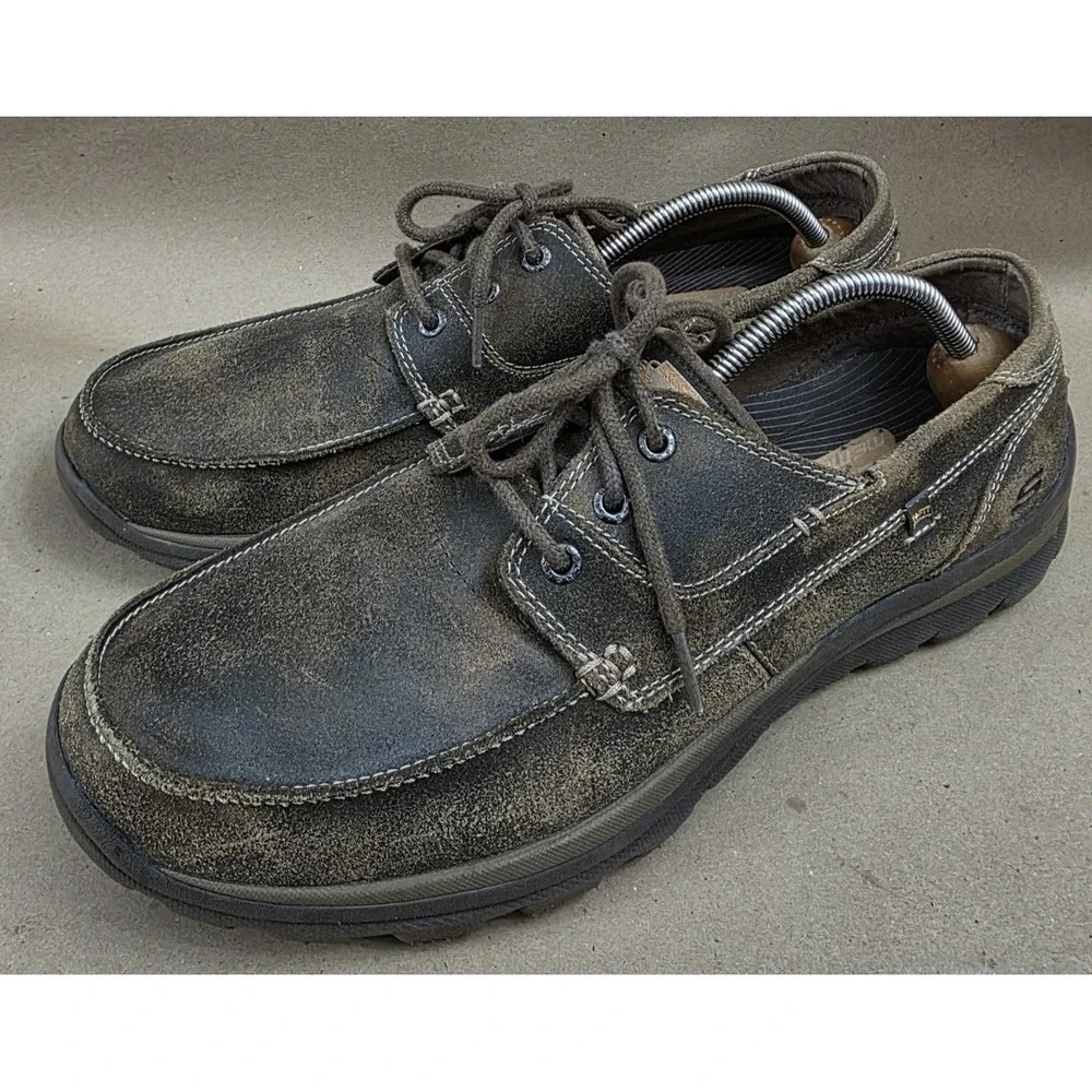 Skechers (Sz 13) Men's Tevin Leather Boat Shoes Relaxed Fit Foam 63822